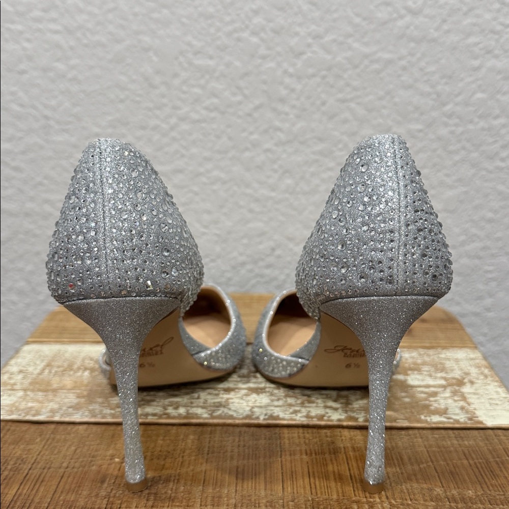 Jewel Badgley Mischka Grace Silver Rhinestone Stiletto Heel 6.5 - Picture 5 of 9